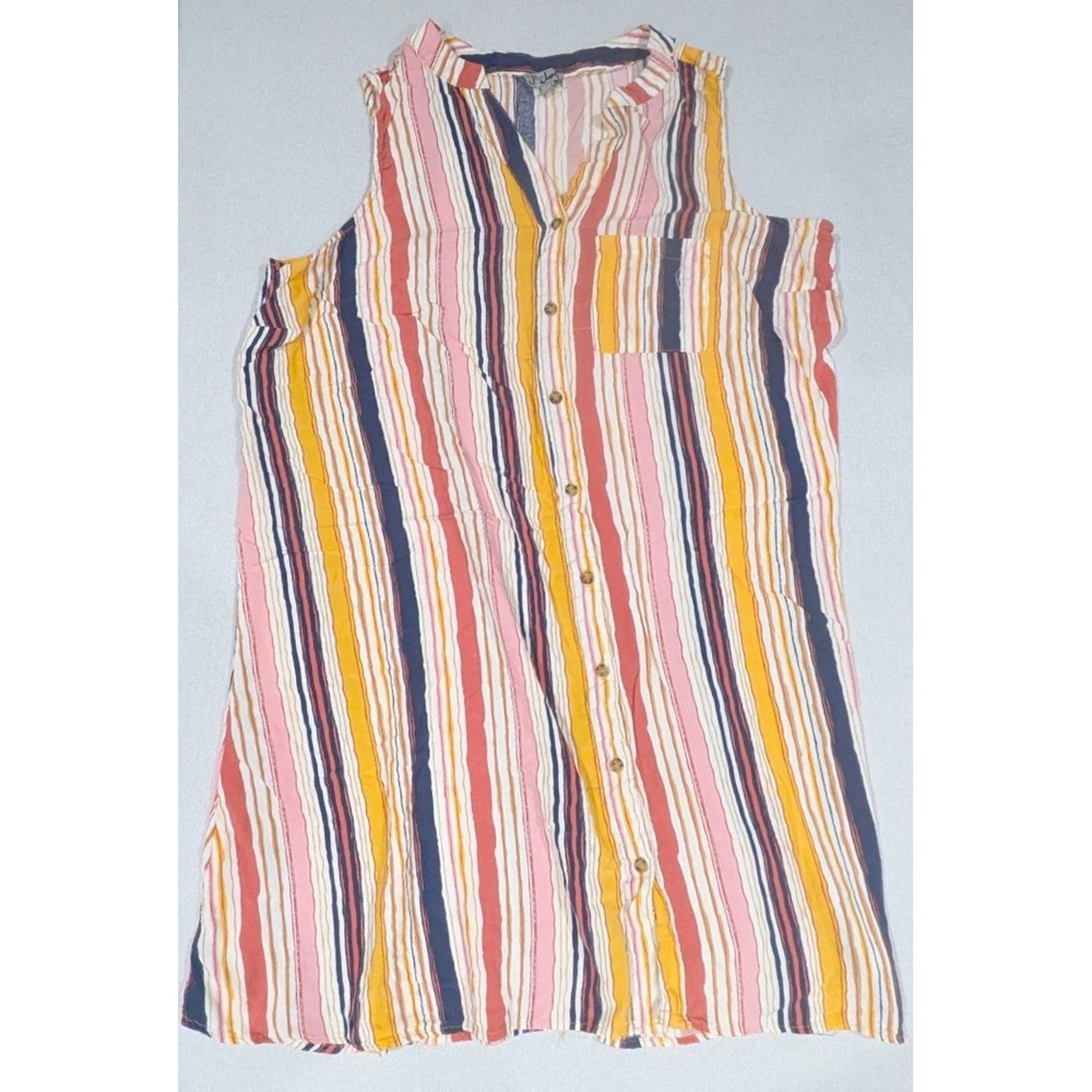 J for Justify Button Down Tunic Womens 3X Multicolor Excellent Sleeveless Stripe